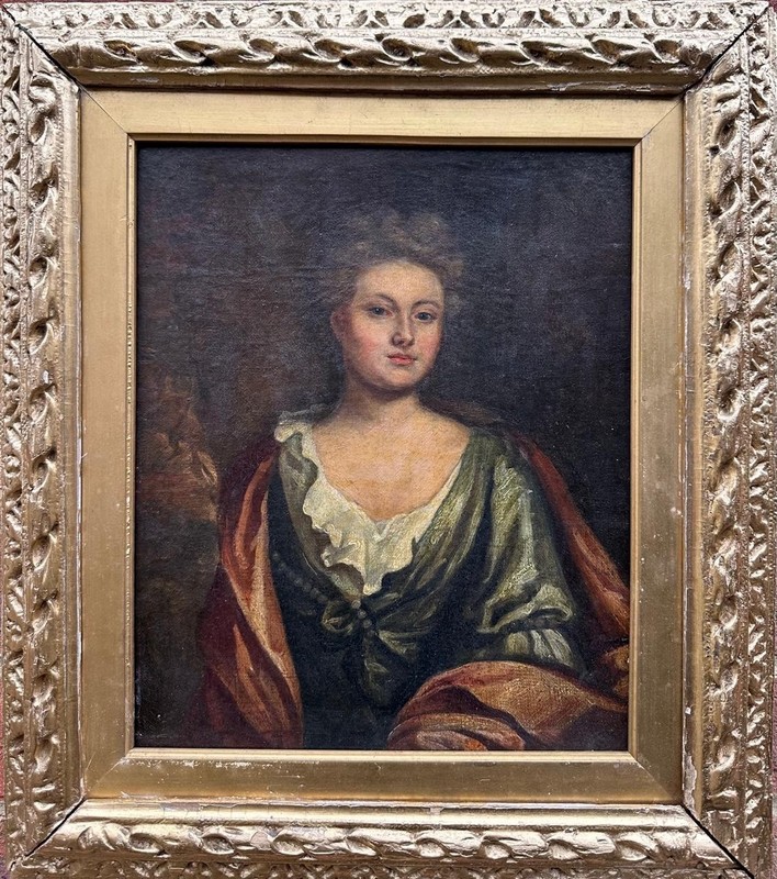 After Sir Godfrey Kneller : Portrait Of A Lady Geraldine Inglis , Oil On Canvas