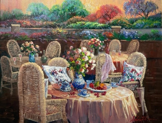 Robert Lui "Outdoor Cafe" Hand Signed Framed Original Oil Impressionist Art NEW gallery