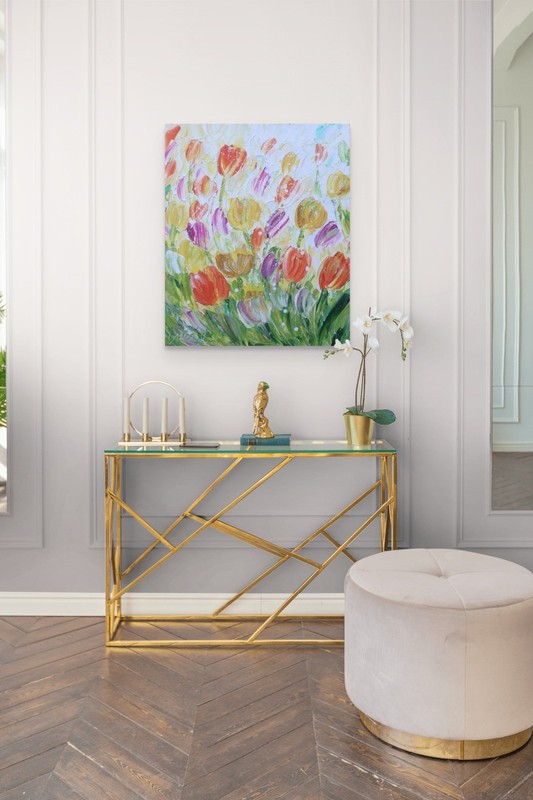 Spring Tulips Painting Original Impasto Floral Wall Art, Colorful Canvas 20x24 gallery