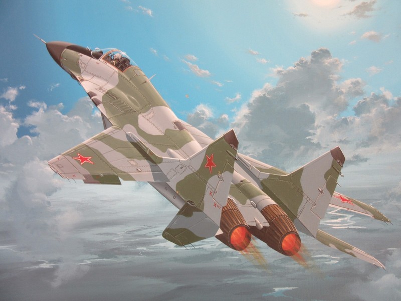 Raymond Waddey Painting, Soviet Union Mikoyan MiG-29 Alex Zuyev Signed 24" X 30" gallery