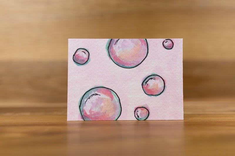 Original ACEO Art Bubbles Copic Marker Miniature OOAK Painting #4/8