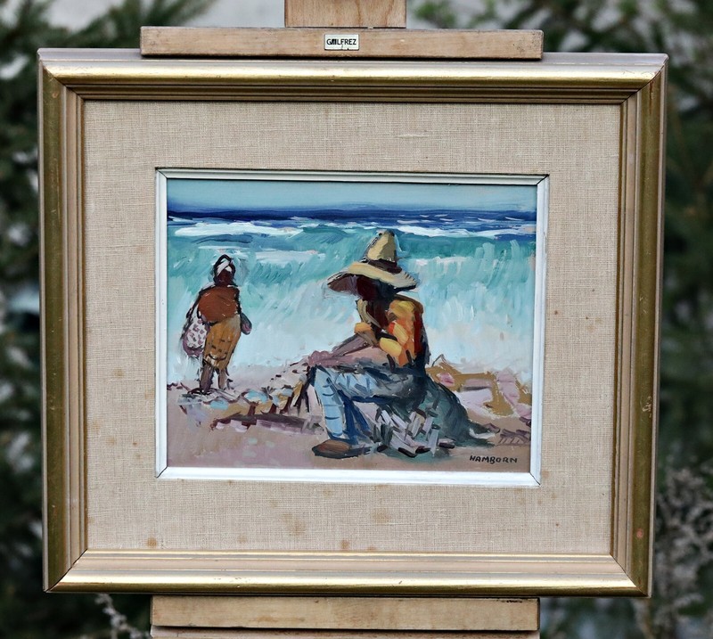 Oil Painting on Wood, Signed Axel Hamborn Fisher at Sea, Framed