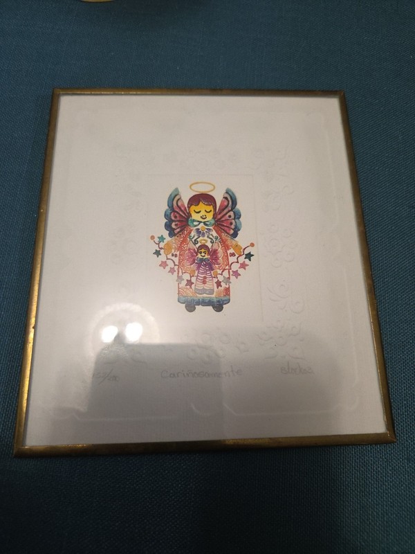 Framed Signed Numbered Angel Painting On Embossed Paper Cari Rosamente 152/200