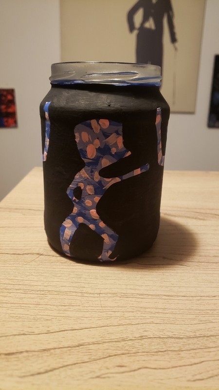 Original acrylic hand painted glass jar blue, pink and black storage container gallery