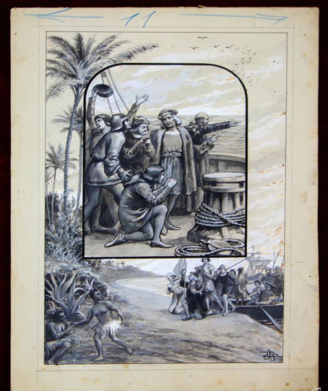 ILLUSTRATION FOR COMPOSITION TRIBUTE TO COLUMBUS. WATERCOLOR.SPAIN.1903.