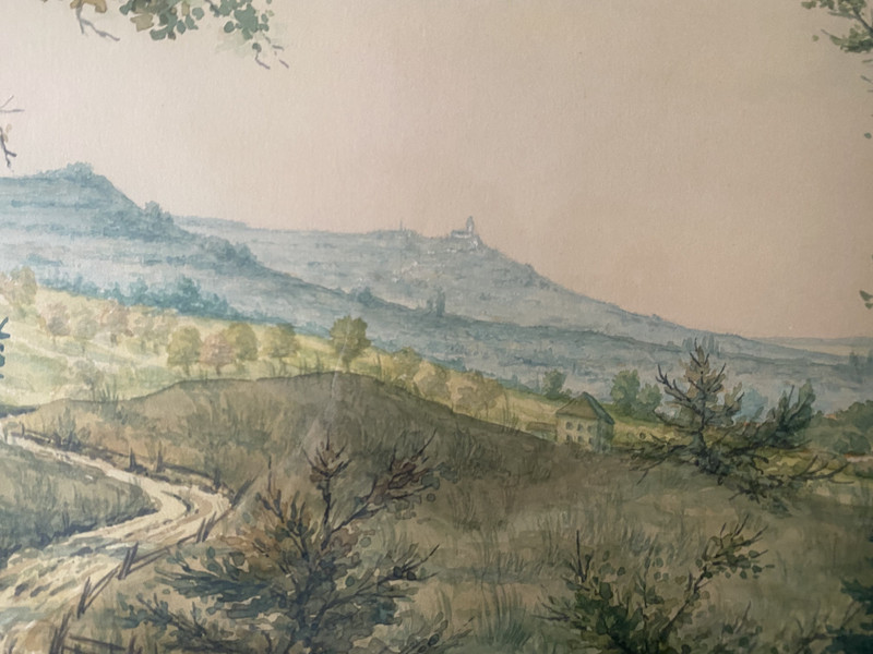 Aquarell Hilly Landscape Autumn Pine Trees Meadows Golden Hour gallery