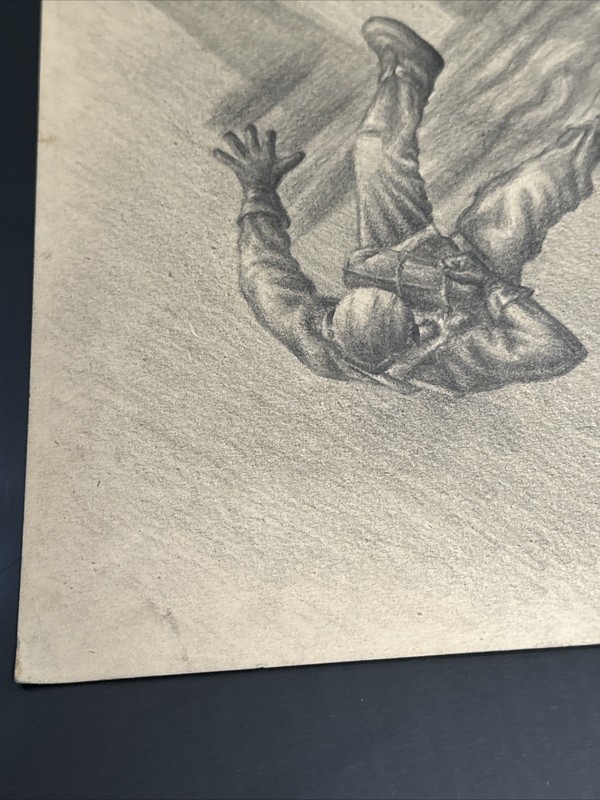 MAURICE SILBER DRAWING WW2 HERO REGIONALIST WAR SCENE PILOT MASTERFUL ANTIQUE gallery
