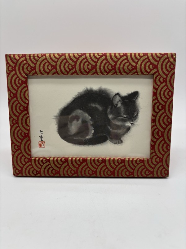 Framed HALLMARK Miniature Gallery GREETING CARD Cat KITTEN by Artist NANAE ITO