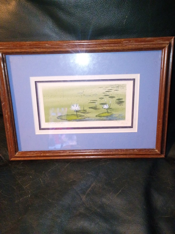 "Lily Pond" Original Miniature Watercolor Art Signed Reginald TREVISAN WaterLily gallery