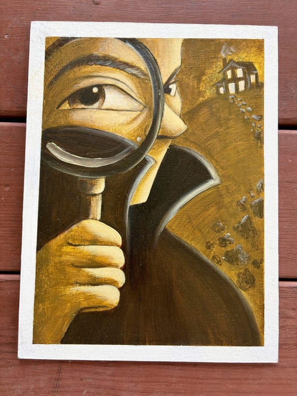 Original Detective Work Painting By Alannah Dyer- Oil Painting 9x12 in. Mystery gallery
