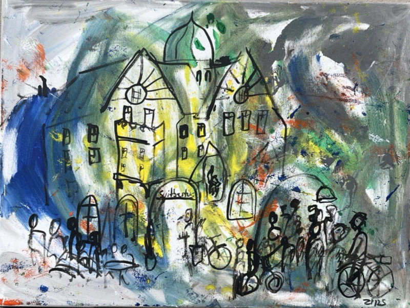 Suitbertus Düsseldorf 60 x 80 cm Original Sig. Acrylic Picture Expressive Art Milling