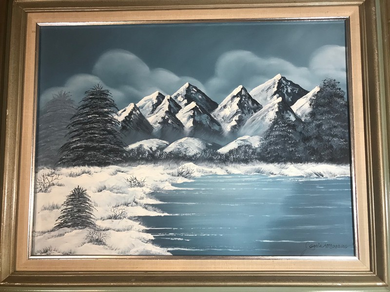 Large Janis Moreno «Mountain Landscape Scene» Oil Painting – Signed And Framed