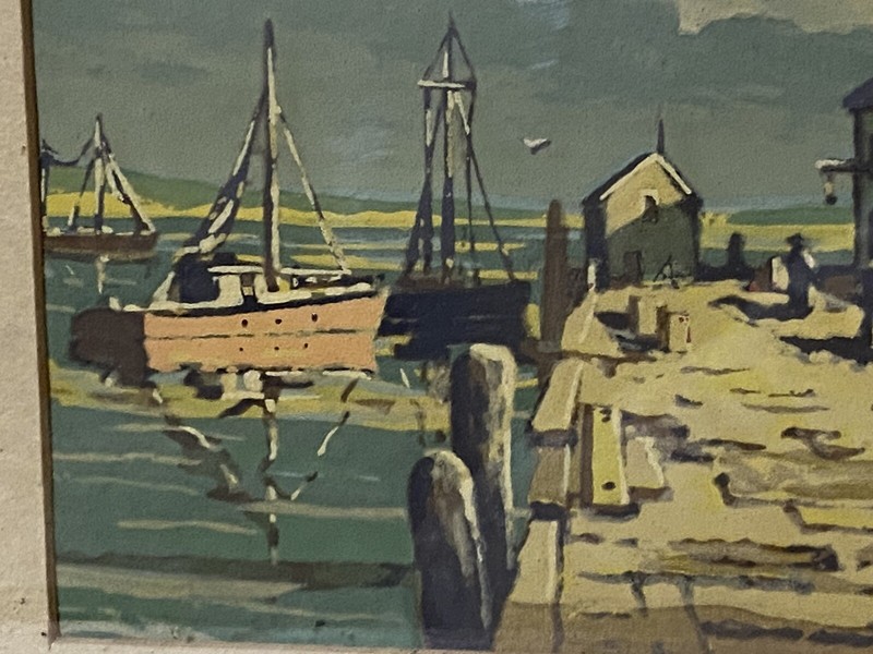 H B Mussina (1903 - 1969 US) Original Harbor Scene Gouache Painting C1946 gallery