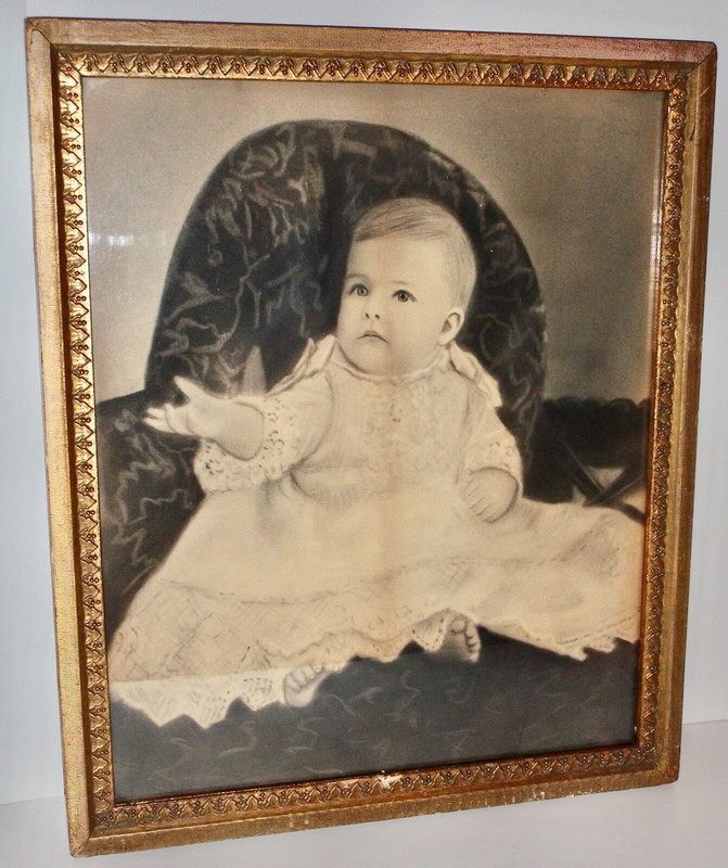 Antique Baby Girl Old North Carolina Estate Charcoal Portrait Drawing Painting
