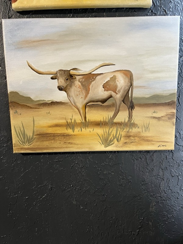 Longhorn Cow Landscape Realism Painting on Canvas
