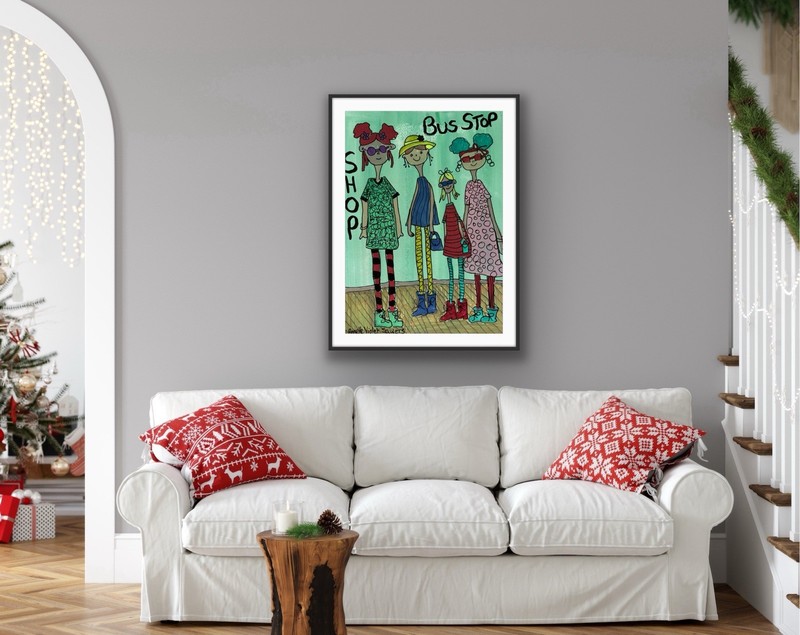 Girls Out Shopping, And Lunch, Original Art Painting By Artist, Free Shipping gallery