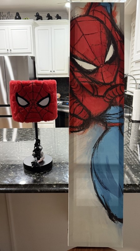 Spider-Man Painting & Spiderpan Red Plush Lamp! Who Loves Spider-Man! ❤️🖤