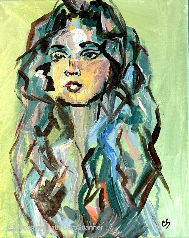 Expressionist BoHo Portrait, Original Acrylic Painting 11×14 Signed Canvas