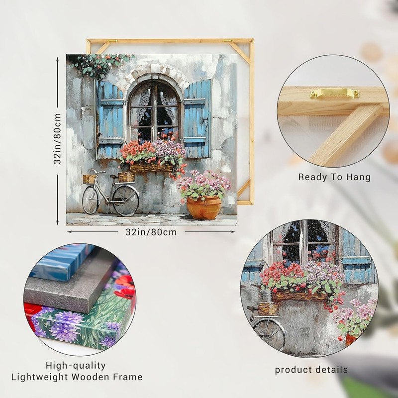 Hand Painted Window Flowers Wall Painting, 3D Textured Canvas Painting gallery