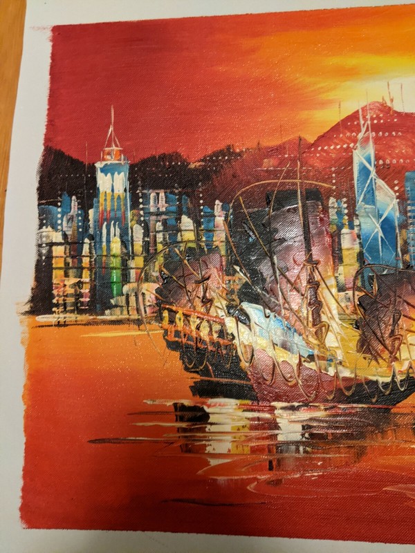 Sunset Sunrise Hong Kong Skyline Art Painting, 17" x 12.75" gallery