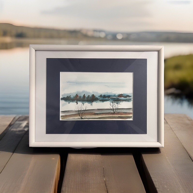 Vintage Handcrafted Beautiful Wooden Frame Watercolor Scenic Landscape Signed