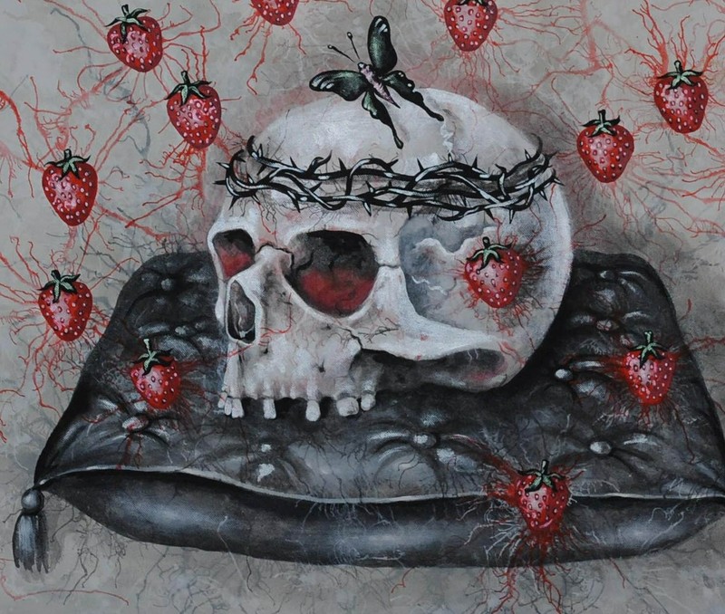 art painting canvas modern contemporary realism skull strawberry jesus symbology gallery