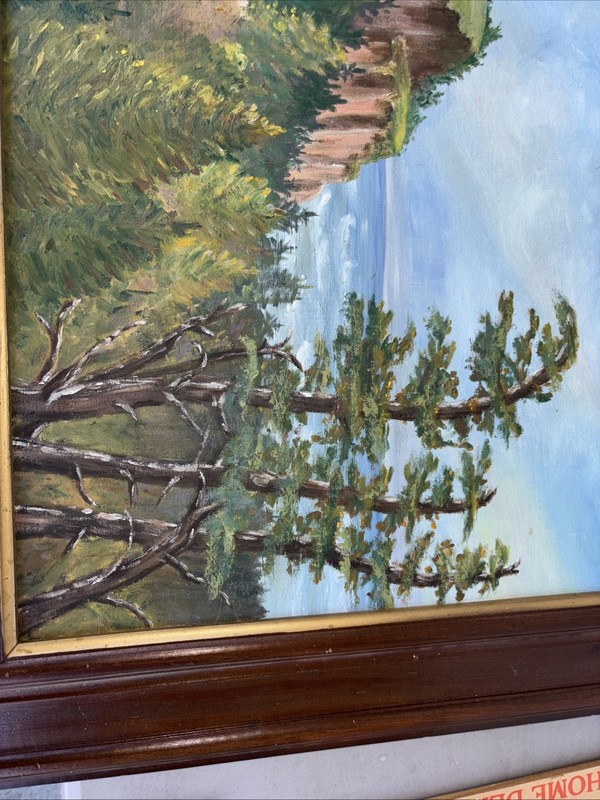 Acrylic painting lighthouse trees 33 x 27 1/2 gallery