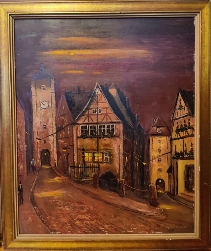 GERMAN SCHOOL CITY SEEN OIL ON CANVAS & WOOD FRAME SIGNED