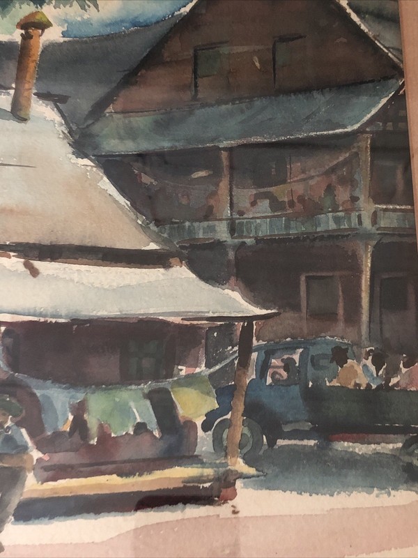 Charles Lind 1945 Watercolor Painting Southern USA Historic Town Scene 24 x 21” gallery
