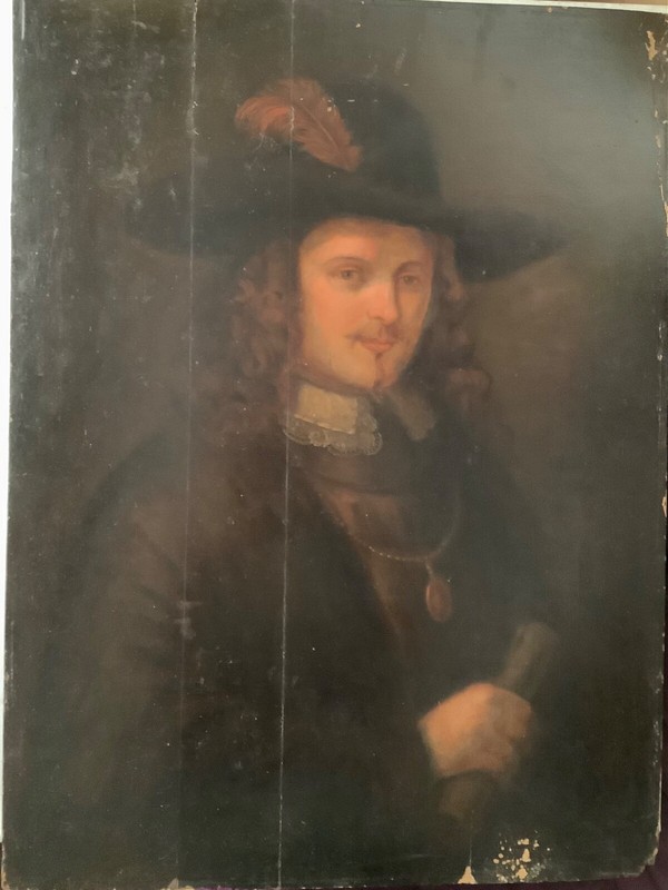 17thC Signed REMBRANDT Flemish Oil Portrait Man Feathered Hat Dutch Old Master