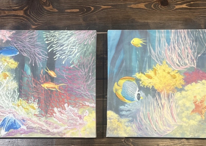 Coastal Reef Canvas Painting By Julia Purinton Underwater Set 2 12x12" gallery