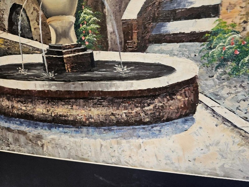 ORIGINAL OIL PAINTING ON CANVAS SIGNED AUSTIN 27X33" TERRACE WATER FOUNTAIN gallery