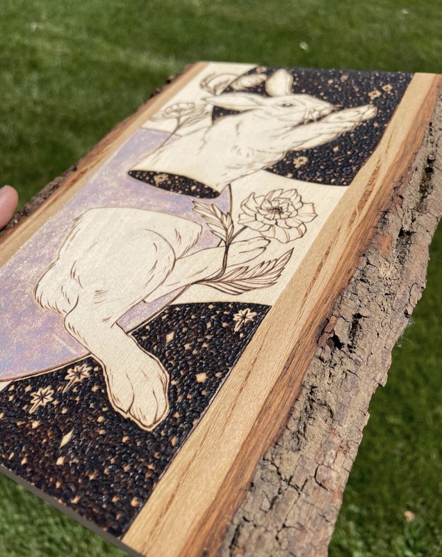 Wood Burned Rabbit With Starry Night Sky calicoCallieInk Sparkly Glitter Accents gallery