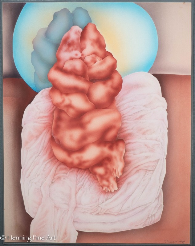 Stunning Mid Century Painting of Tangled Human Form Signed, Framed & FINE!