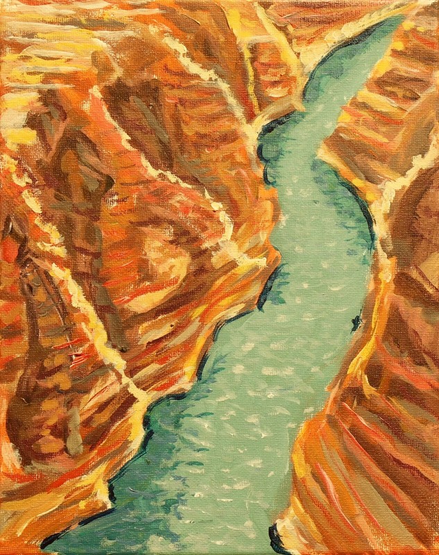 ShawNshawN Canyon Original Painting on Canvas 8×10 River Rafting Hiking Orange