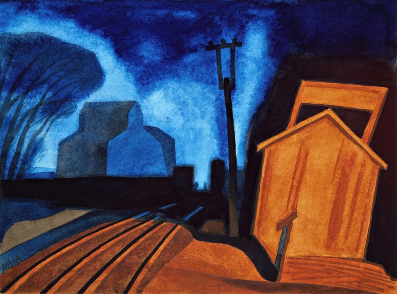 Flag Station, Elizabeth, New Jersey Painting by Oscar Bluemner Reproduction