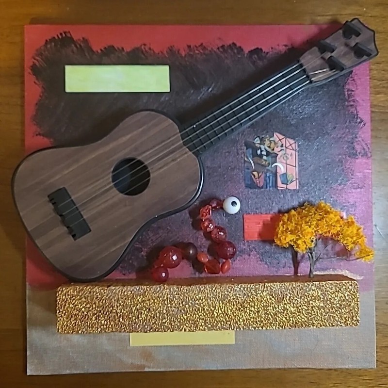 Original Painting 3D Diorama Guitar Tree 2 Headed Monkey 1 Eyed Snake ASSAMBLAGE
