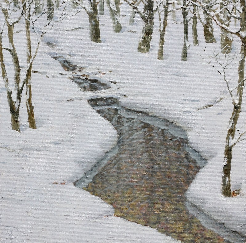 Original Oil Painting First Snow River Winter Landscape Painting Christmas Art