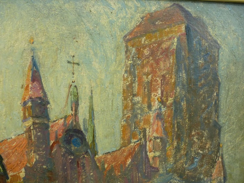 (B1783) Oil Painting "St. Mary's Church Gdansk ~ Danzig" Attributed to Theodor Urtnowski gallery