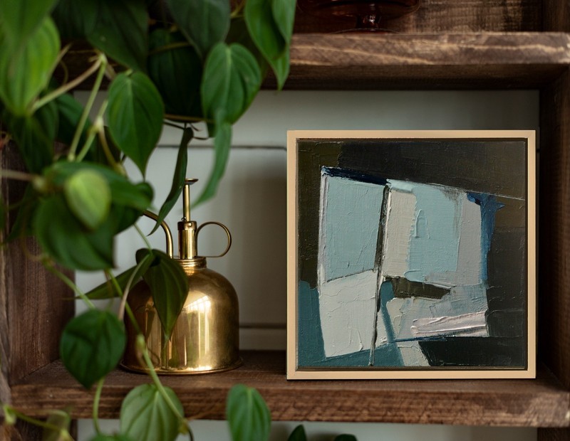 Dark Earth Tone Abstract Textured Wall Art, Modern Blue Painting Framed gallery