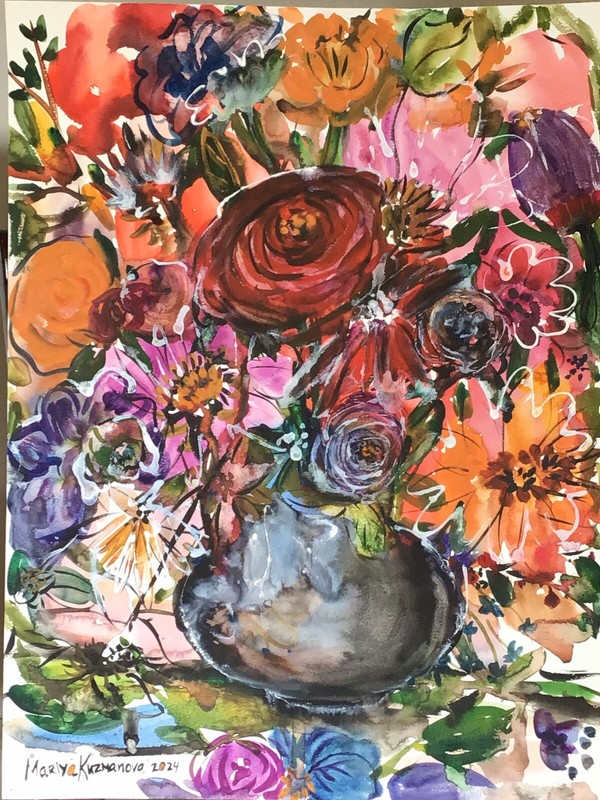 Summer Bouquet .Original Watercolor Painting