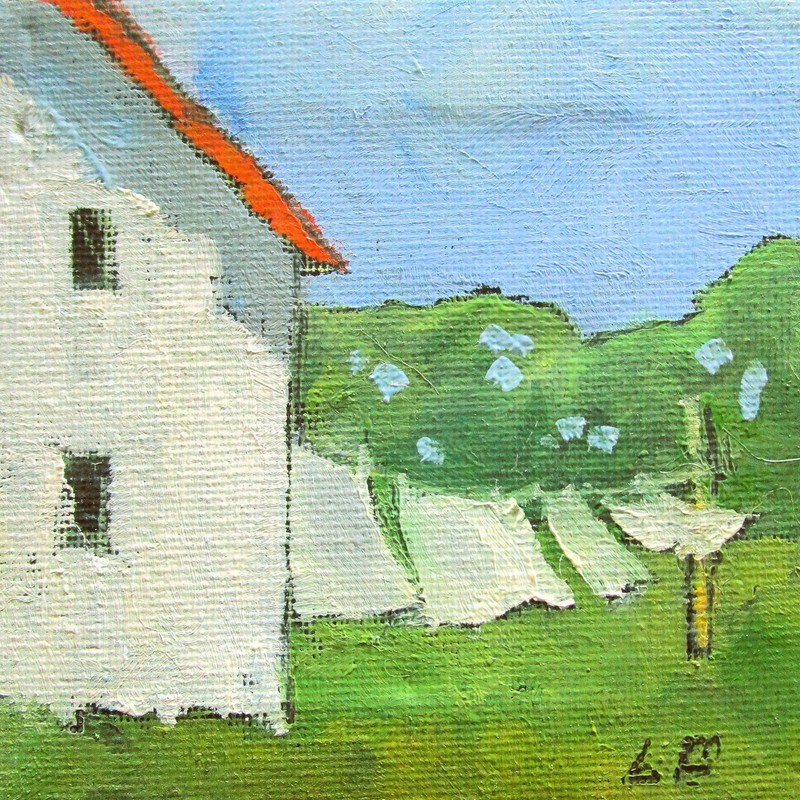 Miniature 4X4 FARMHOUSE CLOTHESLINE Lynne French California Laundry Landscape