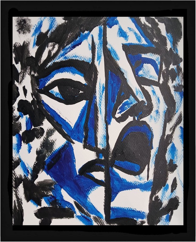 Abstract/ Expressionism 11×14 Cubic Blue man Signed Modern Street Art Painting
