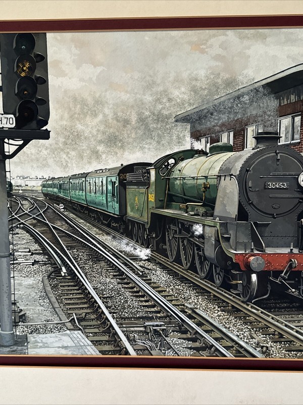 VINTAGE TRAIN PAINTING RAILROAD REALISTIC REALISM ILLUSTRATION ORIGINAL MARSHALL gallery