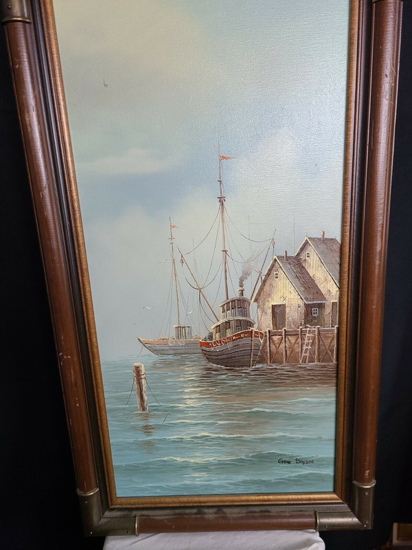 ORIGINAL SIGNED OIL PAINTING SEASCAPE BY GENE BAYSON CANVAS 1980’s 15×27