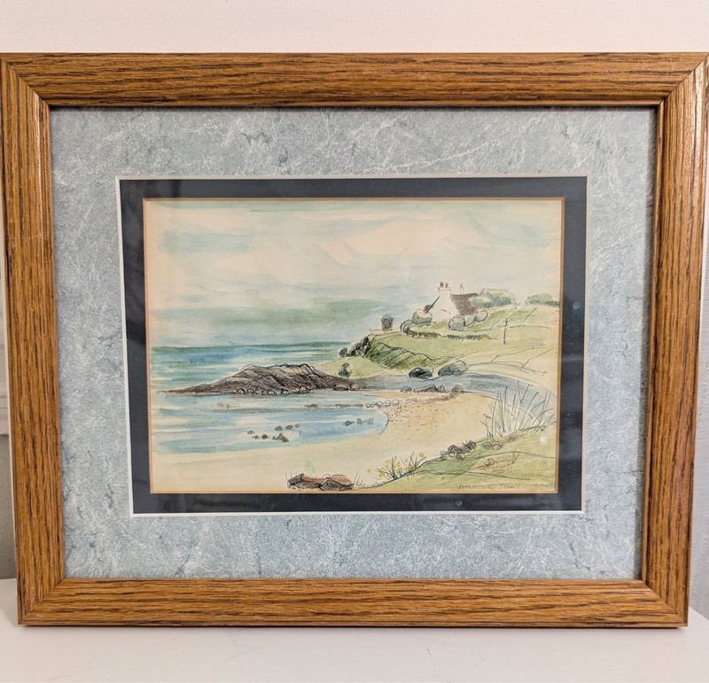 Vintage 1985 Scottish Coastal Watercolor Painting – Balgowan Point Original Land