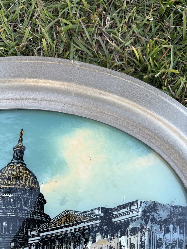 VTG Framed US Capitol Building Washington DC Reverse Painting Convex Glass VGC! gallery