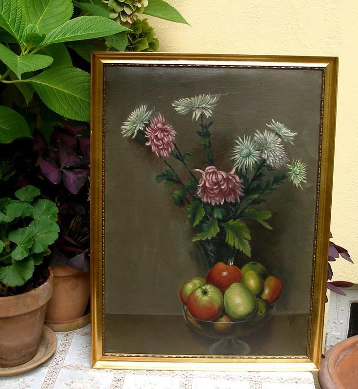 Einar Korlind (1884) Floral Still-life with Apples. Dated 1919. Fine Salon oil.