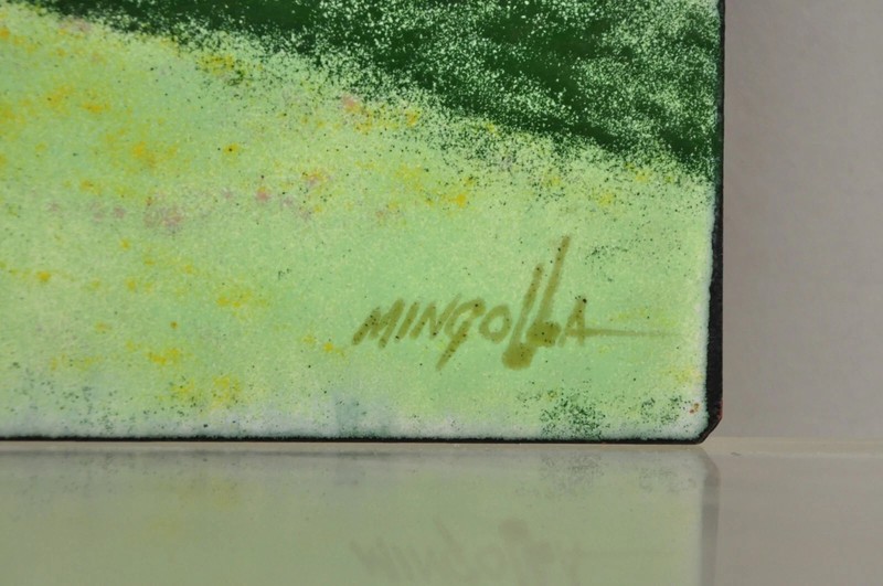 Dom Dominic Mingolla Enamel on Copper Painting Girl with Dog in Field 12 x 9 gallery