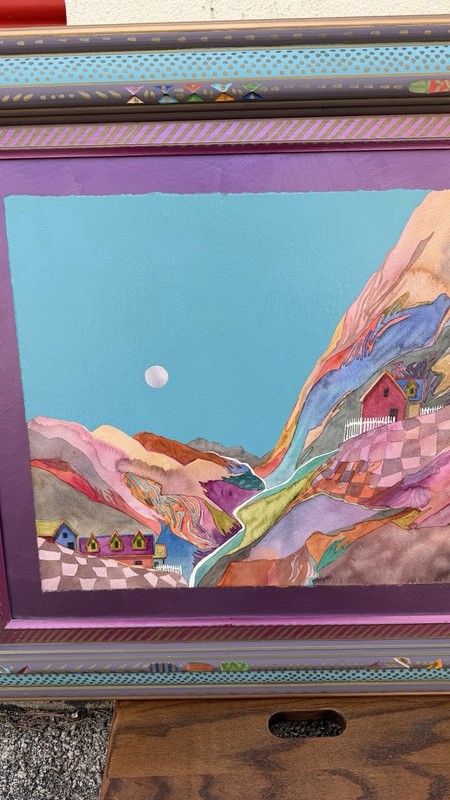 Fran Larsen Framed Watercolor Landscape Art Hand Painted Frame 34x26 gallery